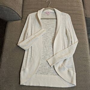 Lilly Pulitzer White Open Front Casual Soft Neutral Sweater Cardigan Size Small